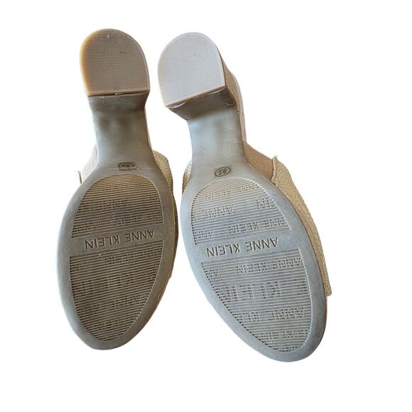 Anne Klein Platform Woman's Beige Sz 9.5‎ Raffia Slide Textile SANDALS - Picture 3 of 3